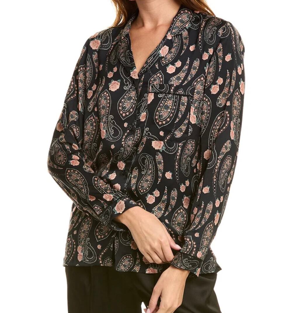 New the Kooples paisley flowers floral black blouse size 2 M